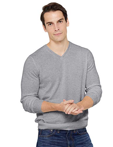 State Cashmere Herren V-Ausschnitt Strickpullover 100% reines Kaschmir Feinstrick Langarm Pullover (X-Large, Grau meliert) von State Cashmere