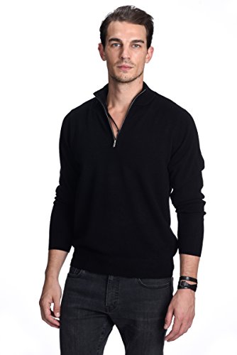 State Cashmere Pullover aus 100 reinem Kaschmir mit halblangen Reissverschluss und Kragen fur Herren, L, Schwarz von State Cashmere