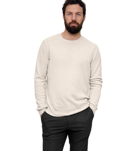 State Cashmere langärmliger Pullover aus 100% reinem Kaschmir für Herren mit Rundhalsausschnitt, Weiß, L von State Cashmere