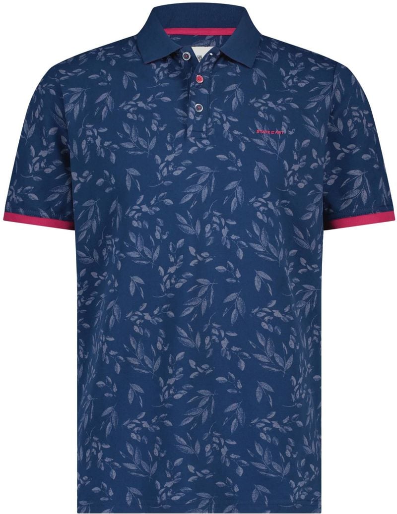 State Of Art Pique Poloshirt Blumen Kobaltblau - Größe M von State of Art