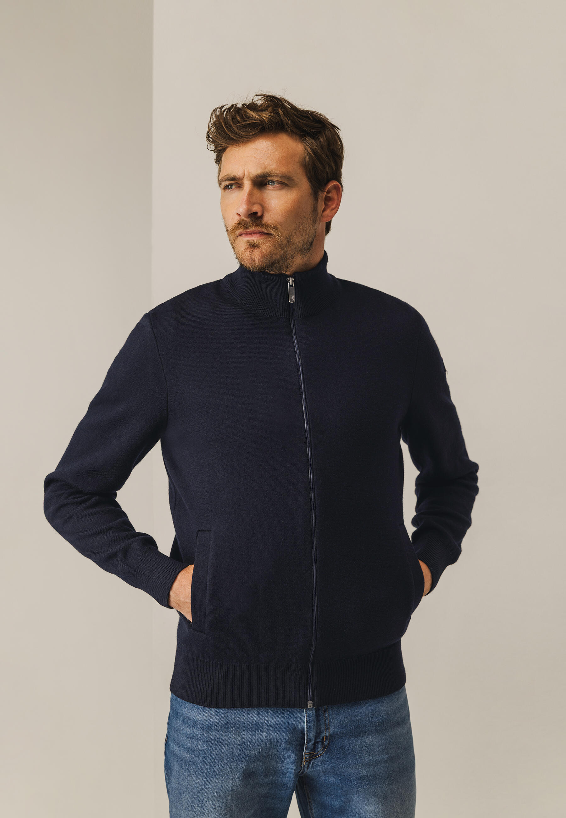 State of Art - Doubleface-Strickjacke mit Rei�verschluss dunkelblau/olivgr�n - Gr. - XL von State of Art