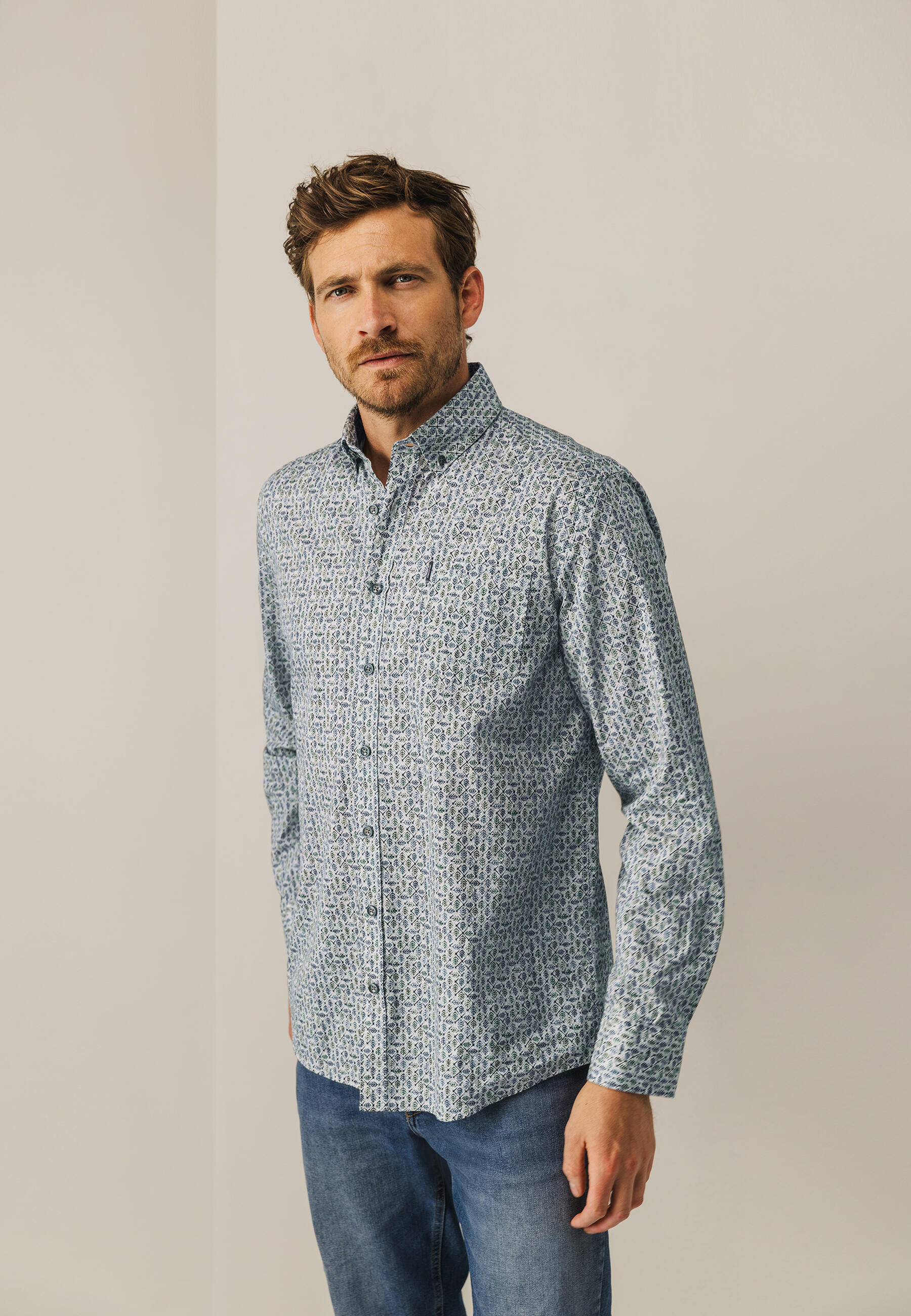 State of Art - Hemd aus Baumwollstretch hellbeige/kobalt - Gr. - L von State of Art