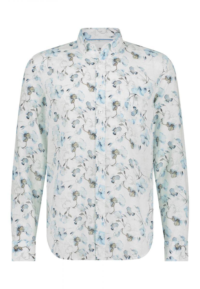 State of Art - Hemd aus Leinenmix mit Print weiß/blau - Gr. - 3XL von State of Art
