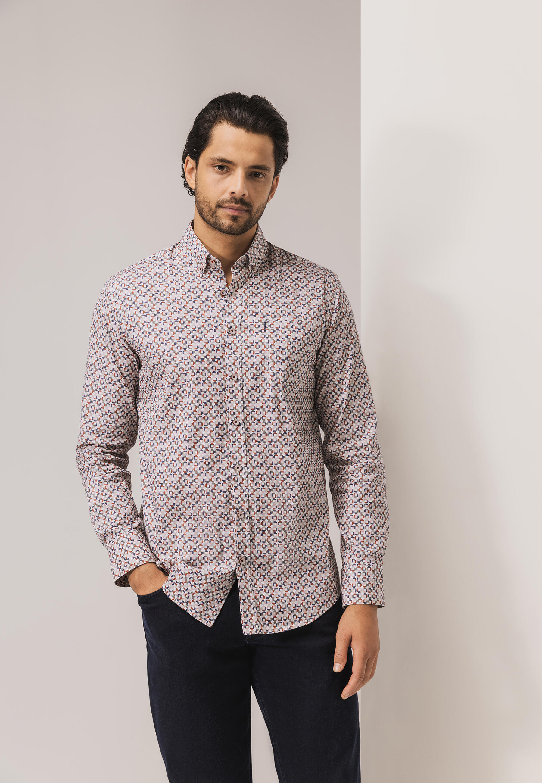 State of Art - Hemd aus einer Lyocell-Mischung hellgrau/dunkelrot - Gr. - 3XL von State of Art