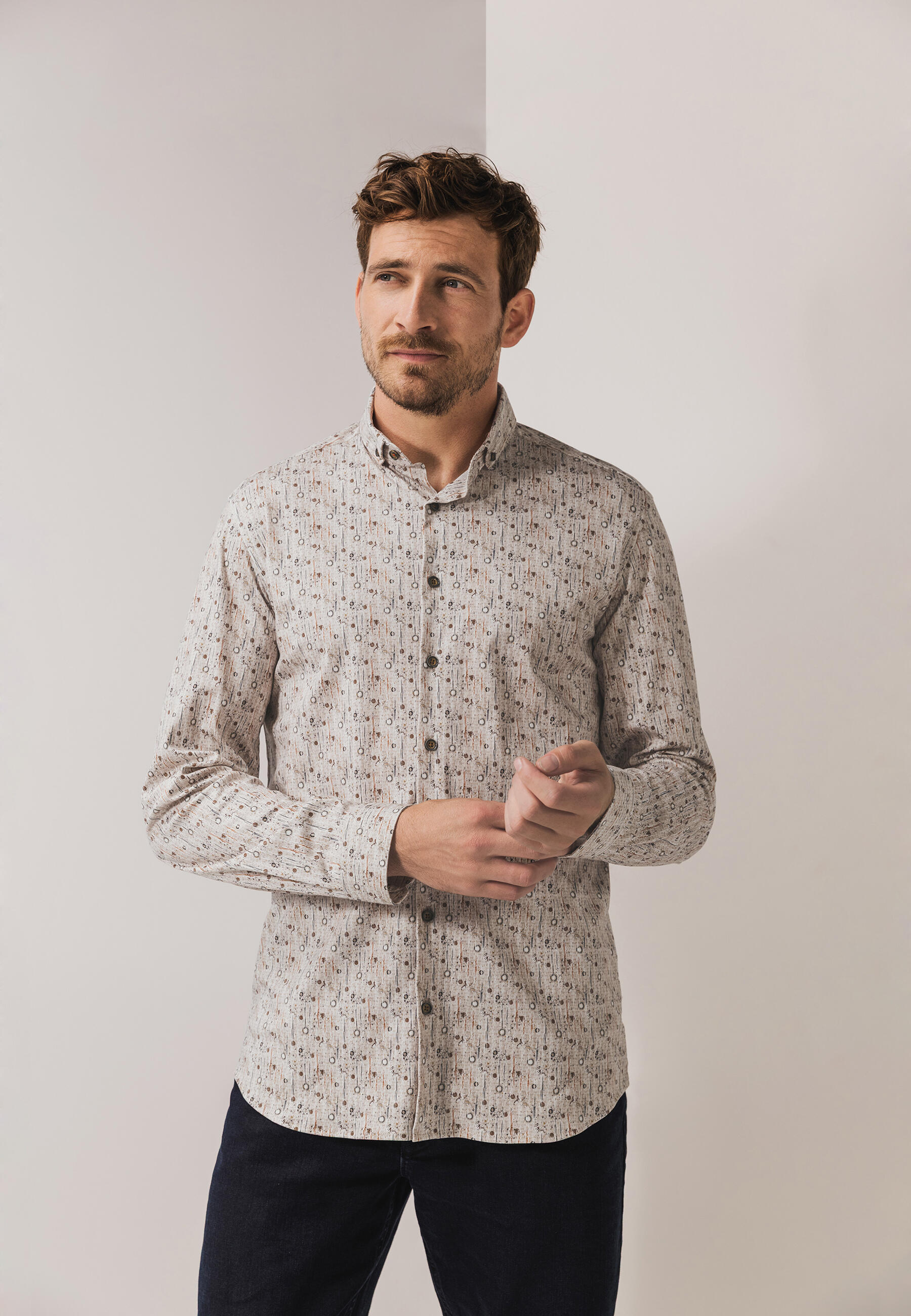 State of Art - Jersey Hemd mit All-over-Print braun/sepia - Gr. - L von State of Art