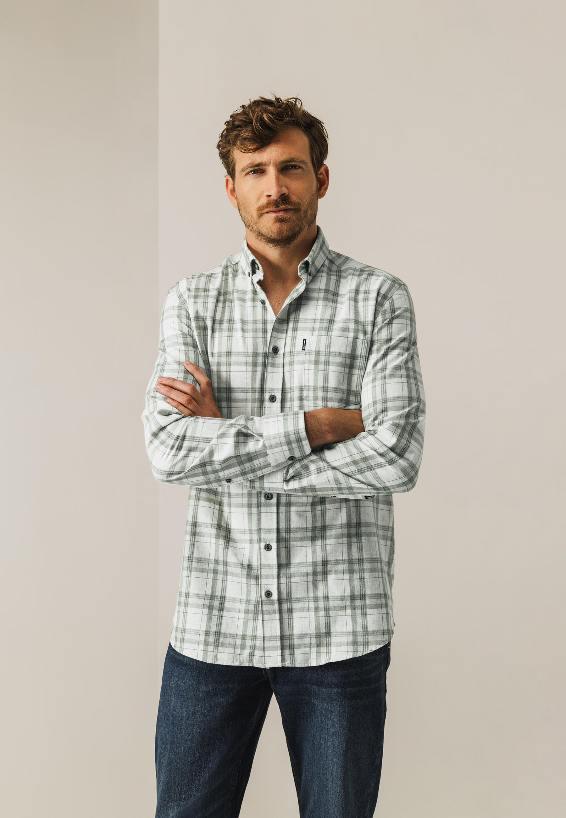 State of Art - Kariertes Hemd aus einer Baumwollmischung hellgrau/moosgr�n - Gr. - 3XL von State of Art