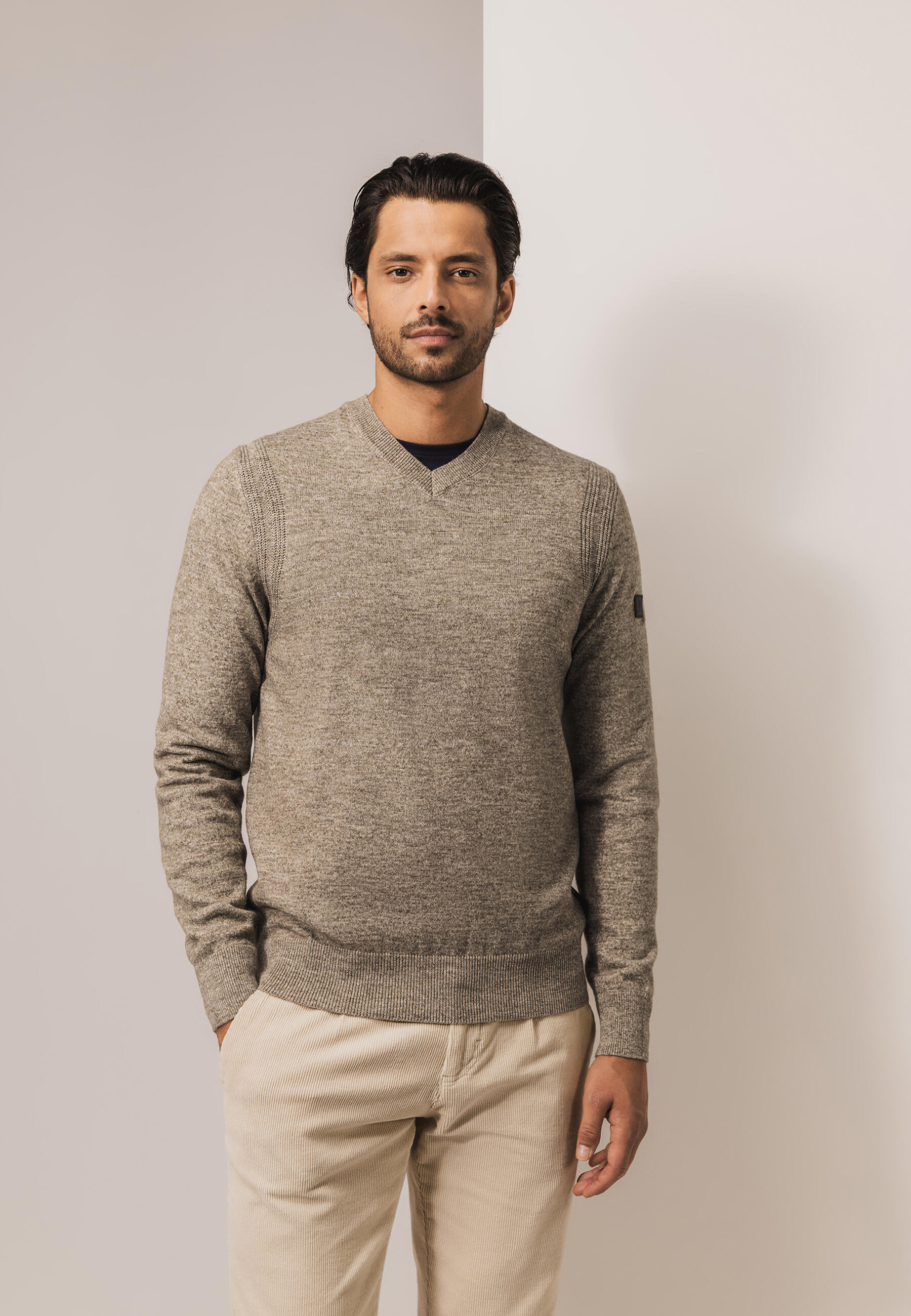 State of Art - Melange-Pullover mit Rippendetails hellbeige/braun - Gr. - XXL von State of Art