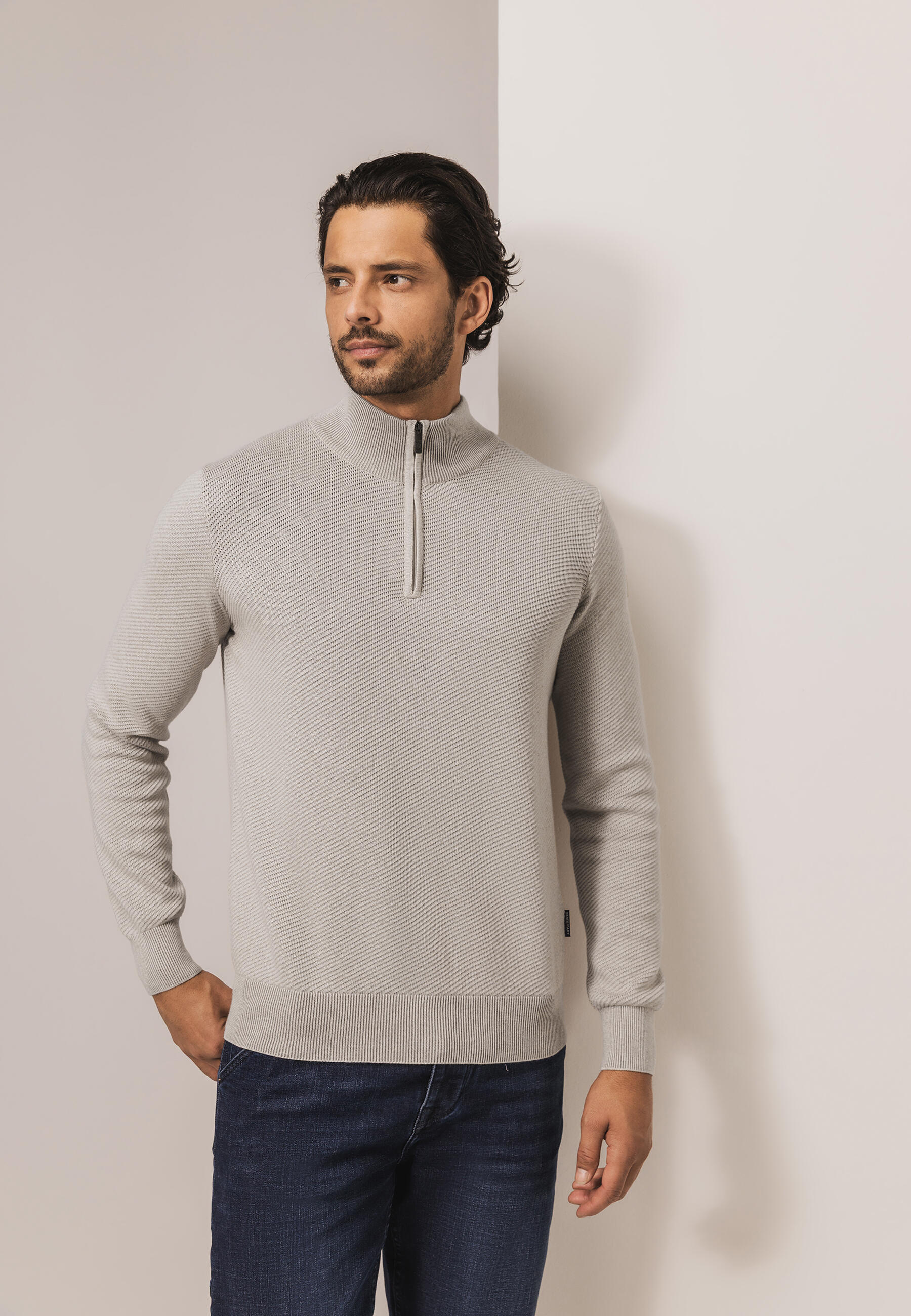 State of Art - Pullover aus Bio-Baumwolle mit Struktur hellbeige/sepia - Gr. - XL von State of Art