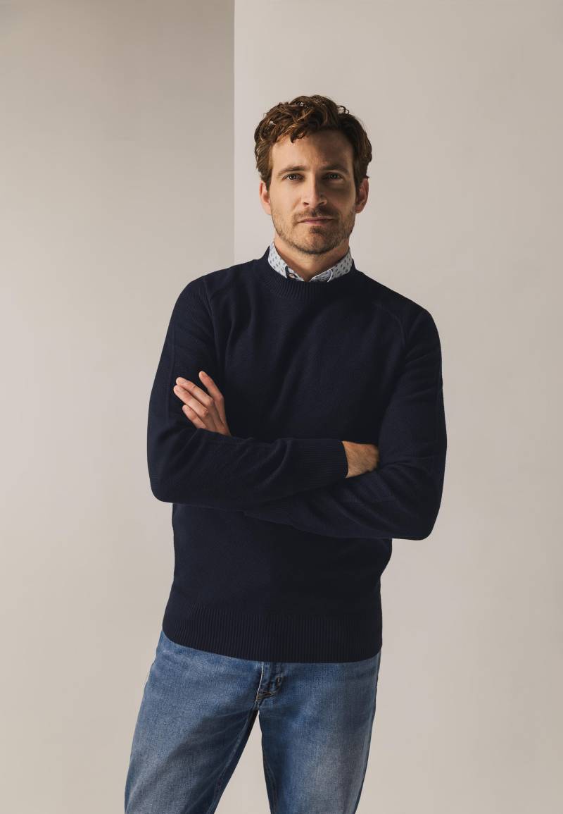 State of Art - Pullover aus strukturierter Bio-Baumwolle dunkelblau uni - Gr. - 3XL von State of Art