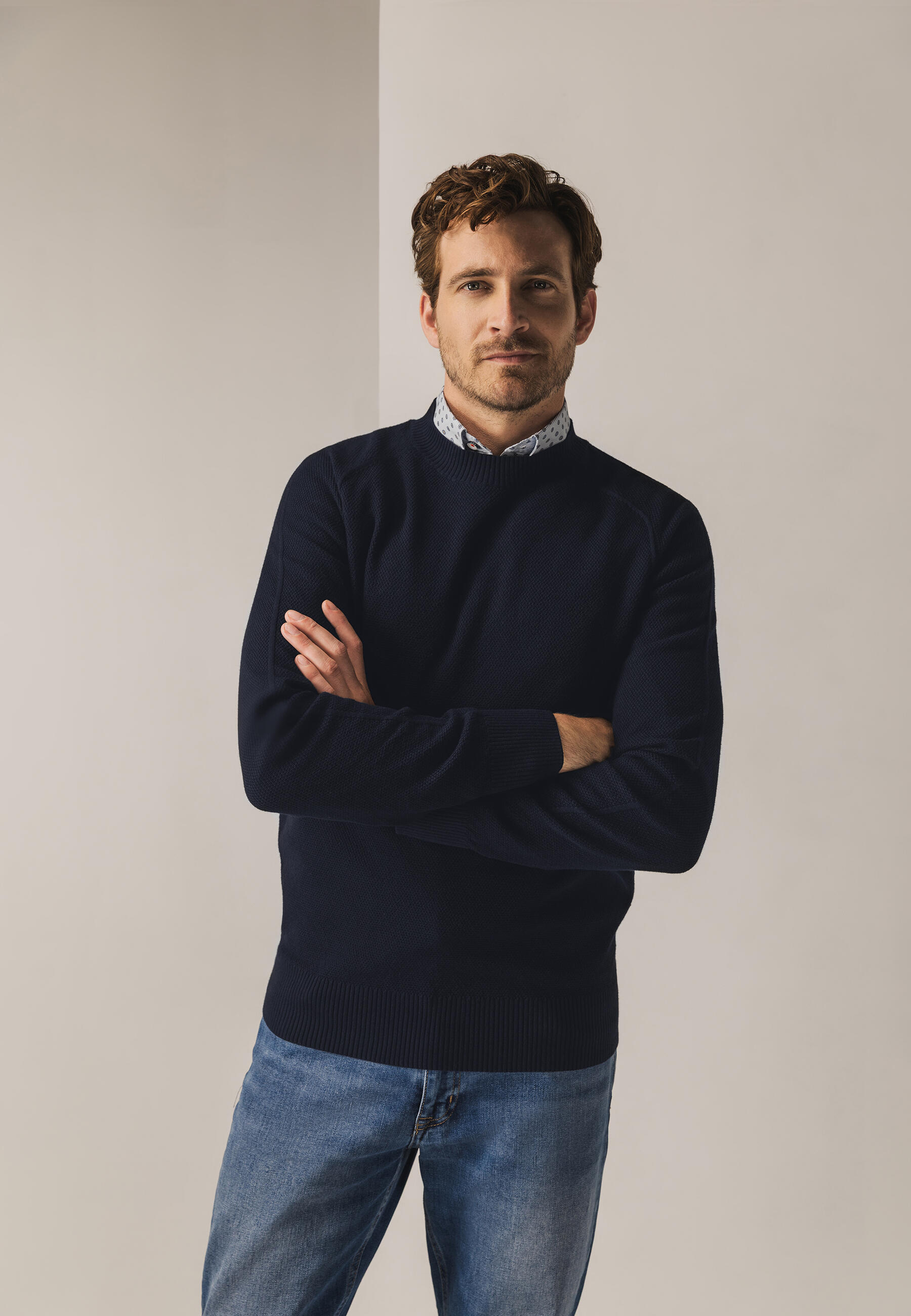 State of Art - Pullover aus strukturierter Bio-Baumwolle dunkelblau uni - Gr. - XXL von State of Art