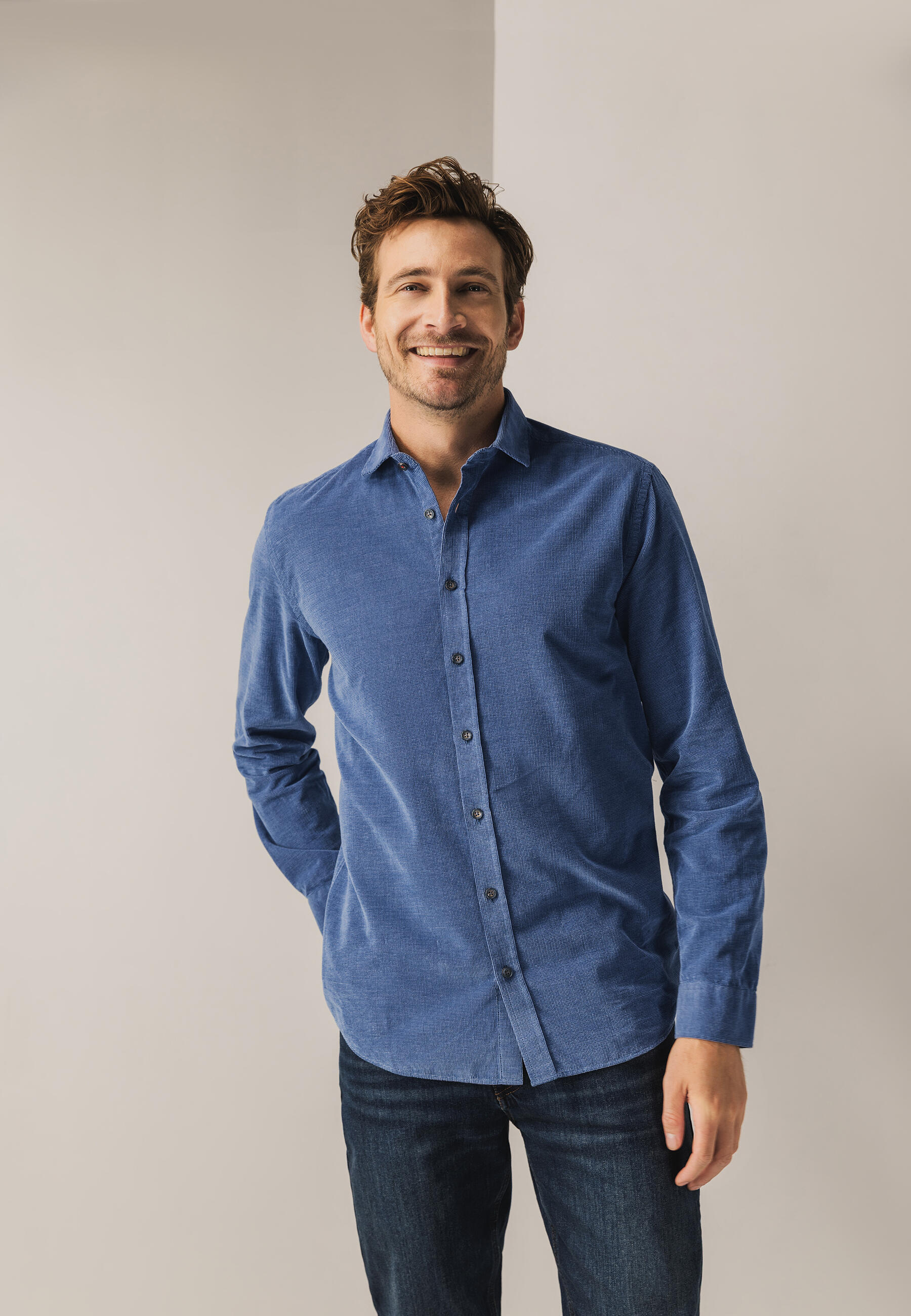 State of Art - Samthemd aus Baumwolle grau-blau/hellblau - Gr. - XXL von State of Art