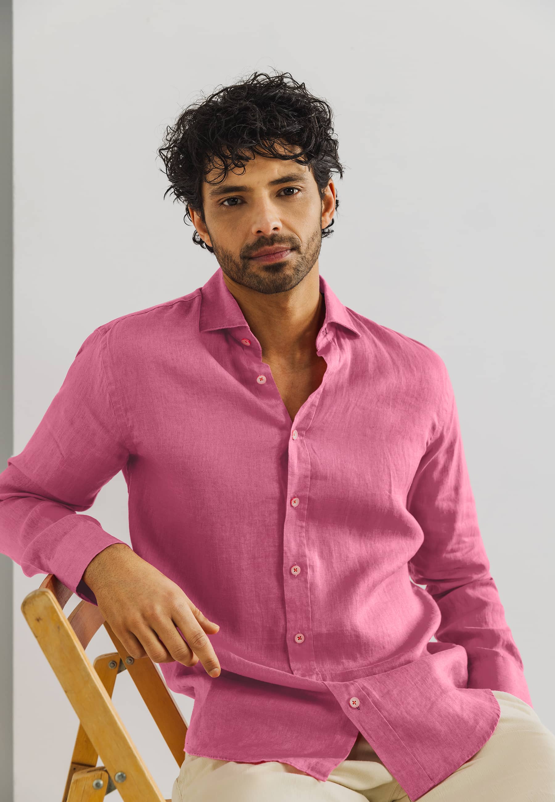 State of Art - Shirt LS Plain Linen pink - Gr. - M von State of Art