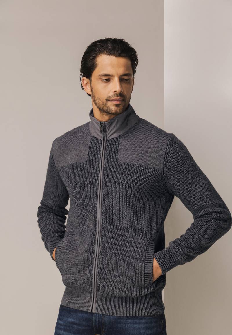 State of Art - Strickjacke aus Bio-Baumwolle mittelgrau/dunkel-anthraz - Gr. - L von State of Art