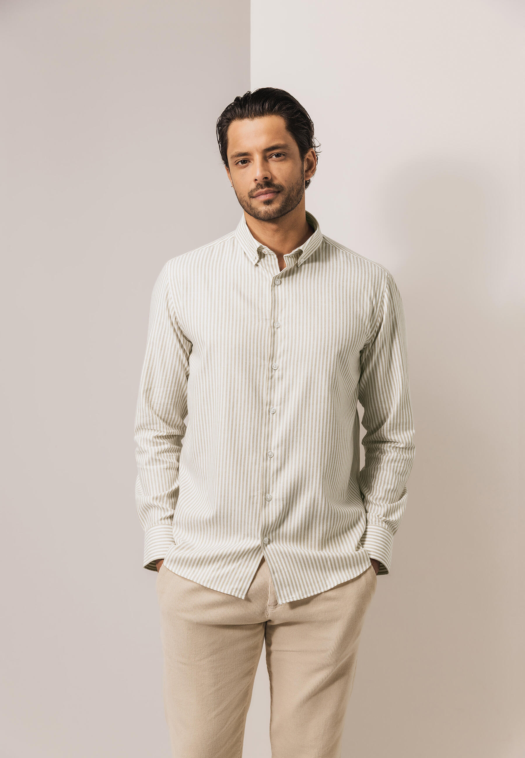 State of Art - Twill-Hemd mit Streifenmuster sepia/wei� - Gr. - XL von State of Art