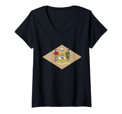 Damen Official State Flag of Delaware T-Shirt mit V-Ausschnitt Damen Official State Flag of Delaware T-Shirt mit V-Ausschnitt von State of Delaware, Home of the Proud Delawarean