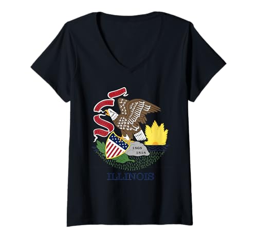 Damen Official State Flag of Illinoisan T-Shirt mit V-Ausschnitt von State of Illinois, Home of the Proud Illinoisan