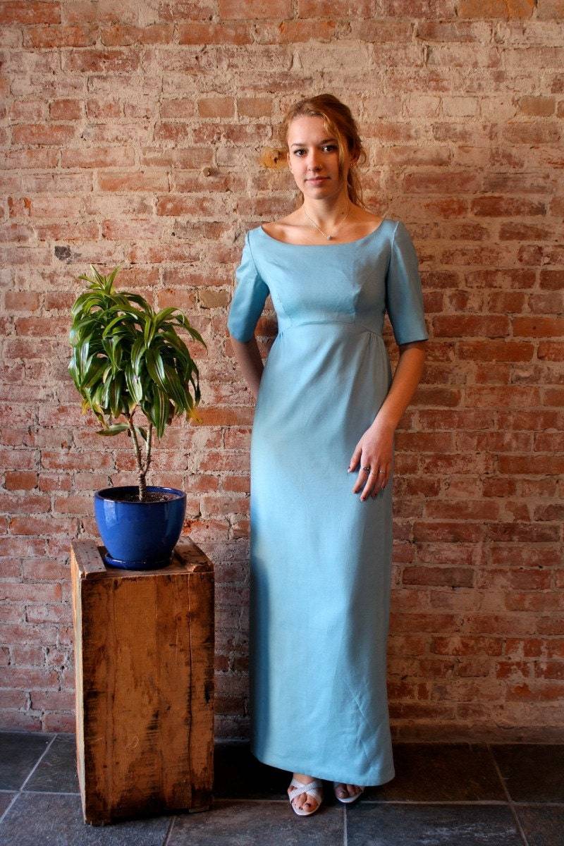 1960Er Abendkleid - Schleife Maxi Lang Kleid in Voller Länge Formell Leinen Empire-Taille Kleine Größe von StateAndMainVintage