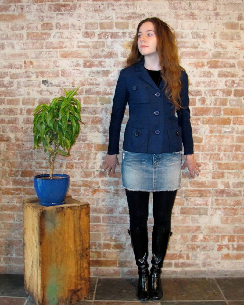 Marineblaue Anzugjacke - 1950Er 50Er Jahre Rotes Futter Leinenmischung von StateAndMainVintage