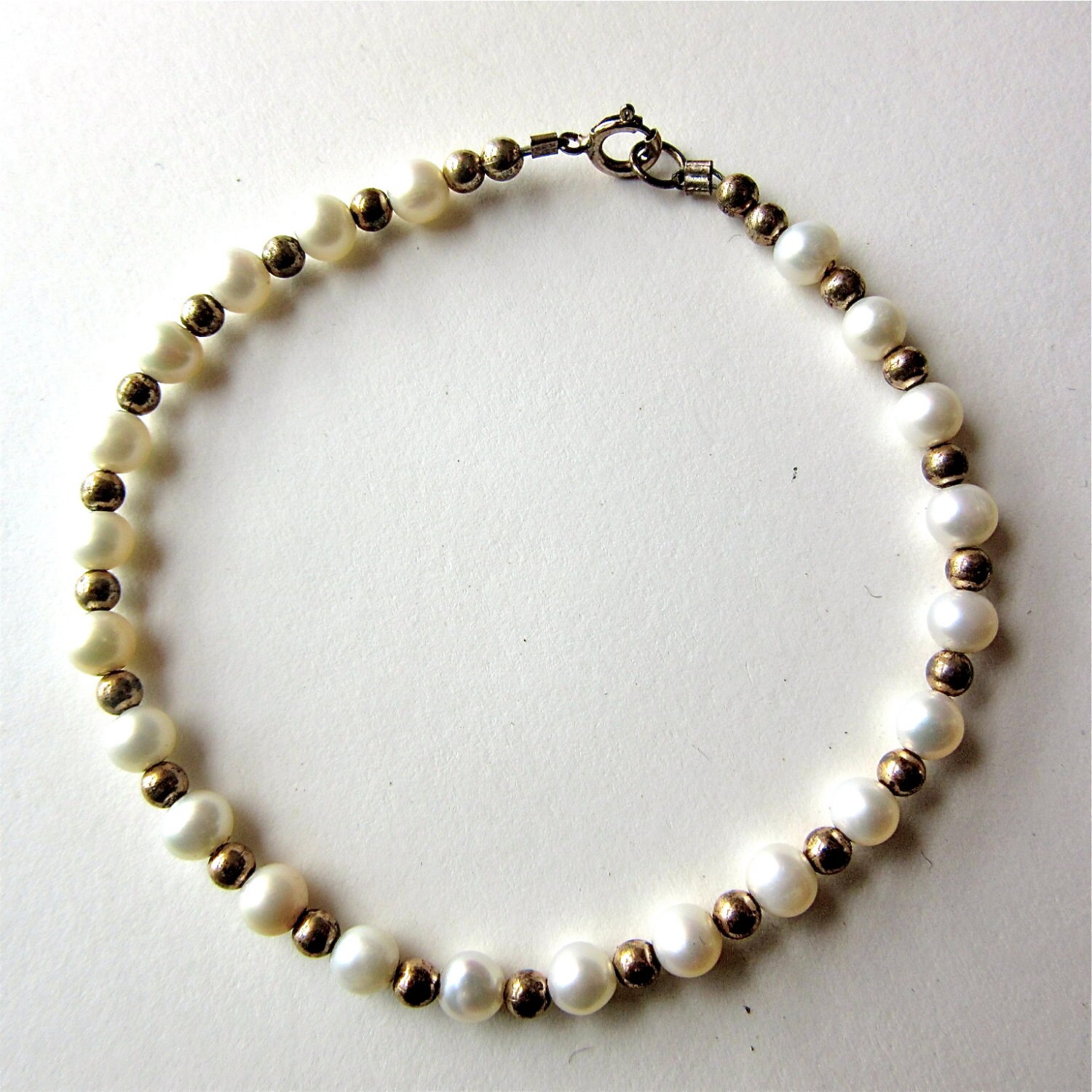 Perlen- Und Silberarmband - Zuchtperlen Silberperlen -J von StateAndMainVintage