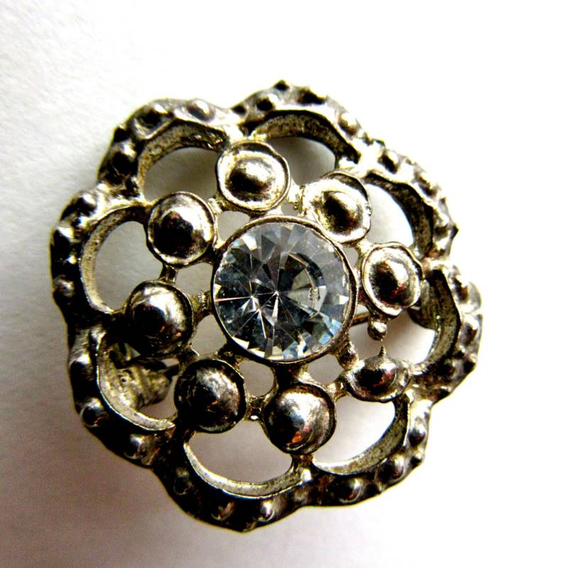 strass Brosche - Rund Pin Facettiert Silber Ton 2, 5 cm von StateAndMainVintage