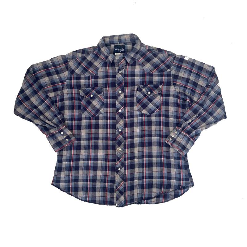 Vintage 80Er Jahre Wrangler Blau Rot Kariert Flanell Westernhemd Größe Xl von StateSideVintageUK