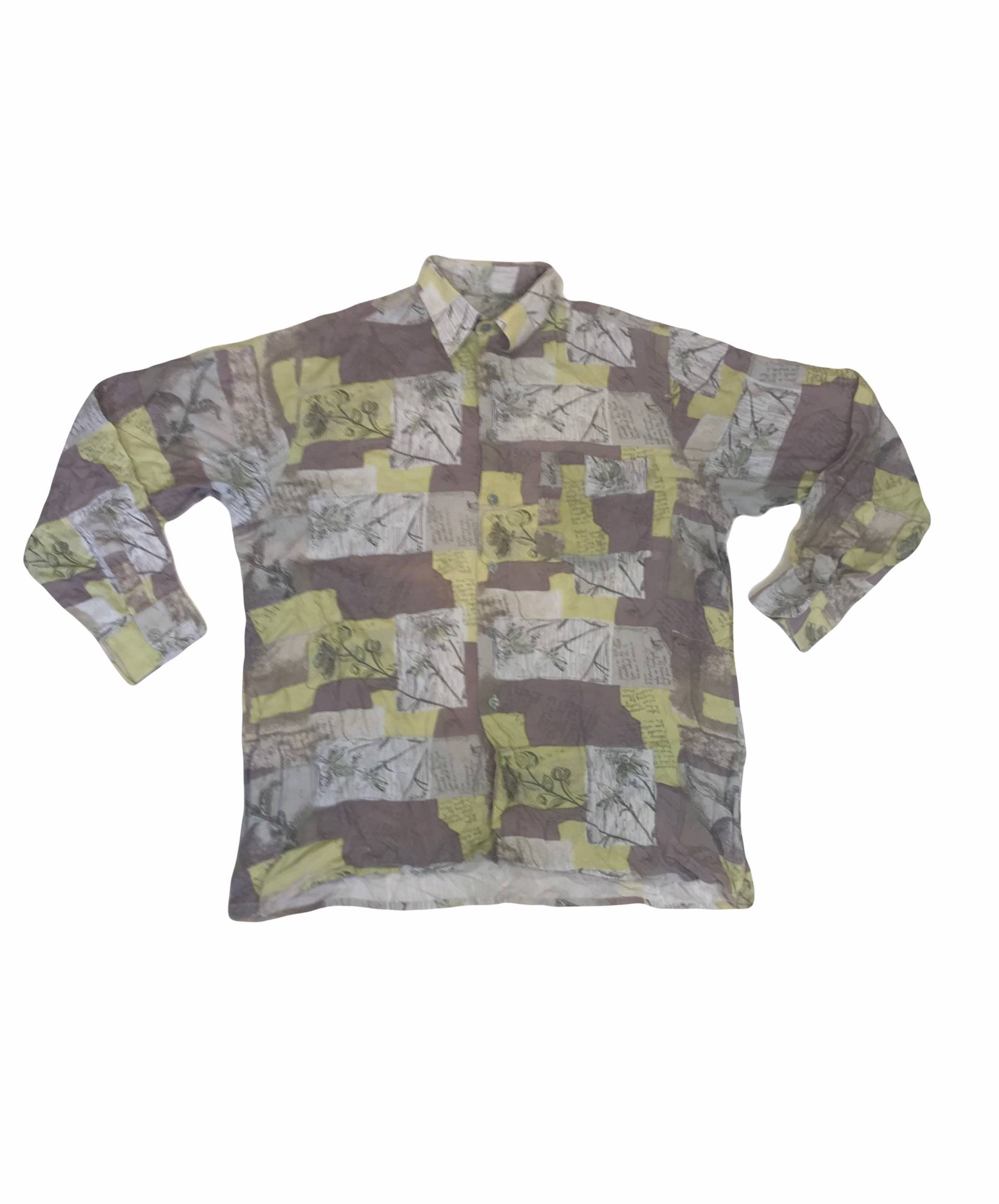 Vintage 90Er Braun Gelb Pastell Blumen Scrapbook Zeichnung Muster Druck Langarm Shirt Größe Groß von StateSideVintageUK