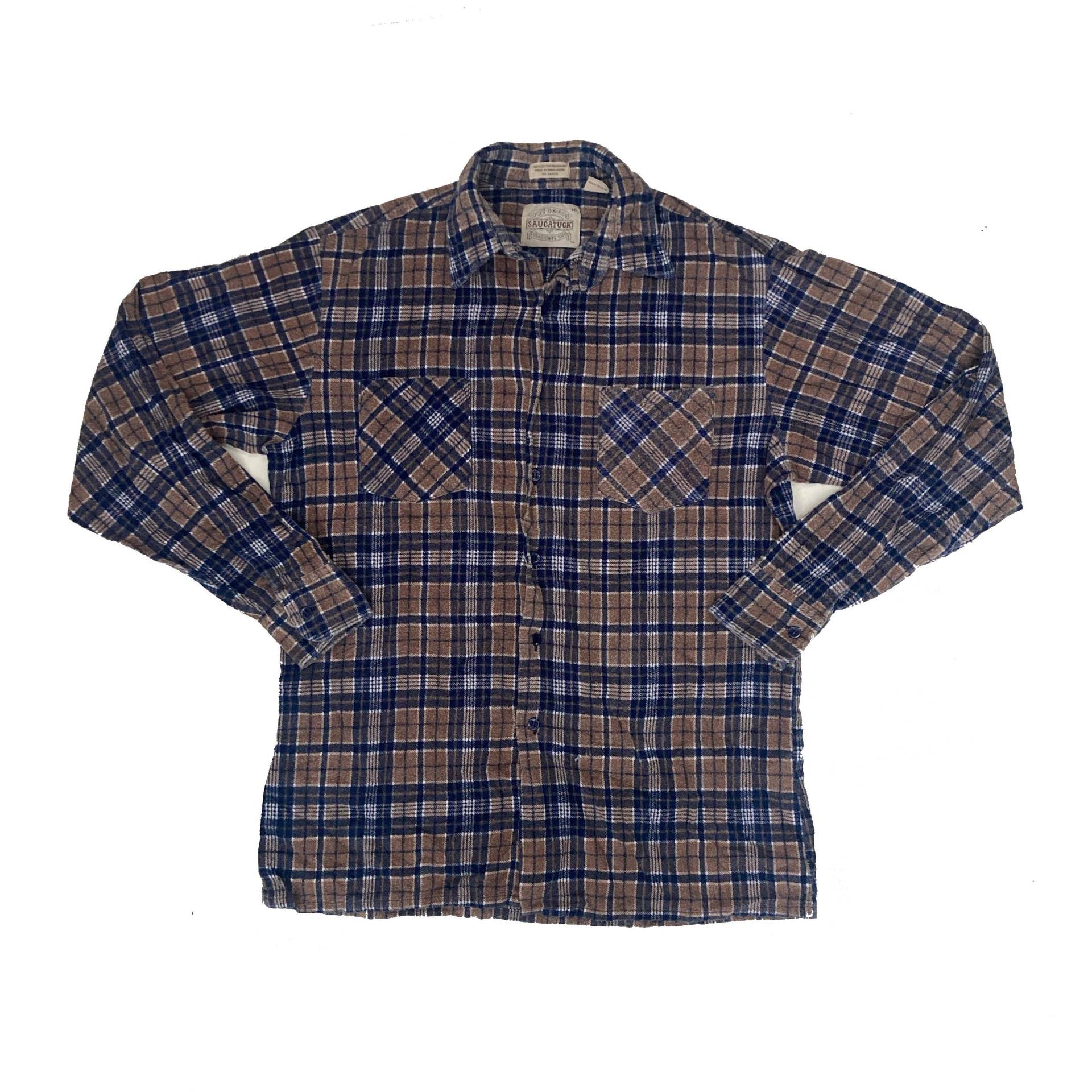 Vintage 90Er Braun Marine Blau Kariert Baumwolle Soft Shirt Größe Medium Von Saugatuck von StateSideVintageUK