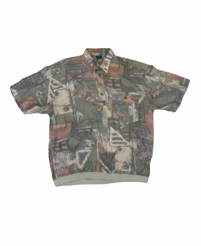 Vintage 90Er Grunge Pastell Abstrakt Aquarell Tailliertes Polo Stil Kurzarm Shirt Gr. 36 von StateSideVintageUK