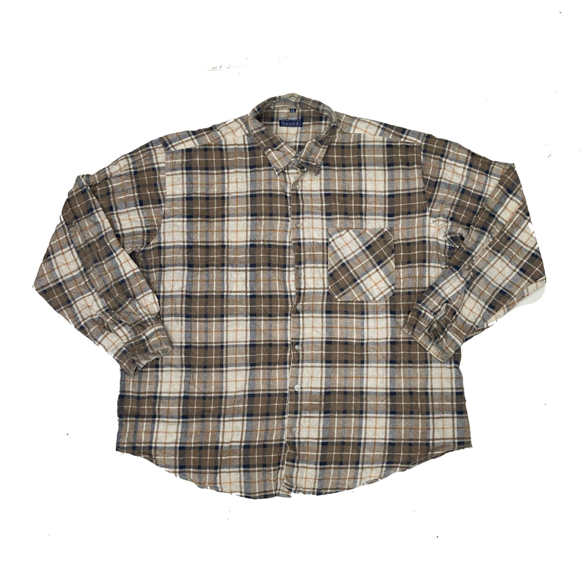 Vintage 90Er Jahre Beige Braunes Baumwoll Flanell Karohemd Größe Xxl Von Burcardi von StateSideVintageUK