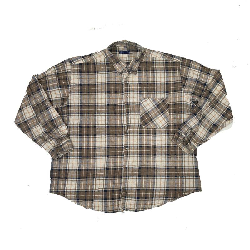 Vintage 90Er Jahre Beige Braunes Baumwoll Flanell Karohemd Größe Xxl Von Burcardi von StateSideVintageUK