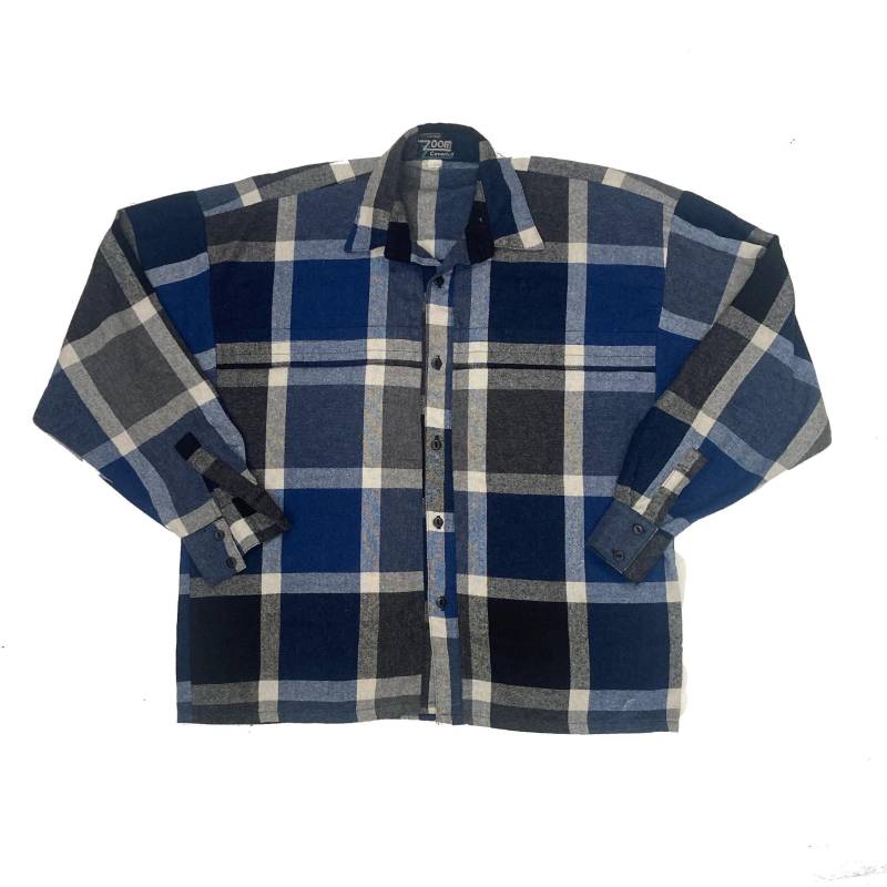 Vintage 90Er Jahre Blau Grau Schwarzes Grobstrick Hemd Mit Karomuster Größe Xl Von Zoom Caravicci von StateSideVintageUK