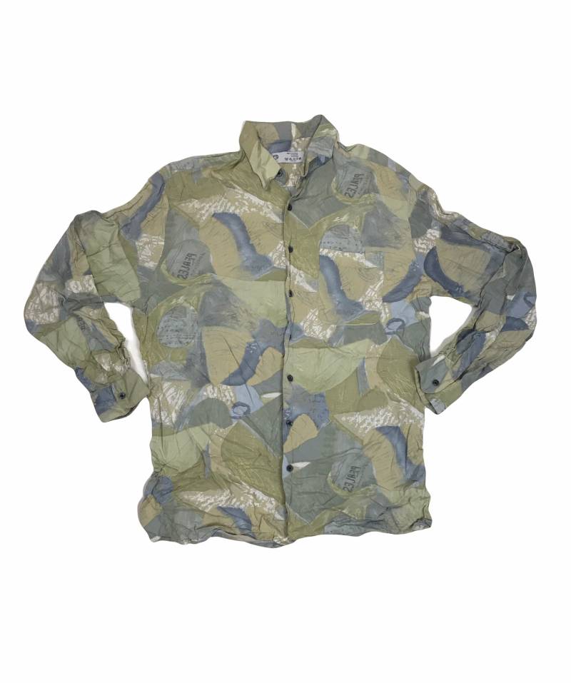 Vintage 90Er Jahre C&a Hell Olivgrün Aquarell Abstrakt Pastell Pflanzendruck Viskose Shirt Größe Groß von StateSideVintageUK