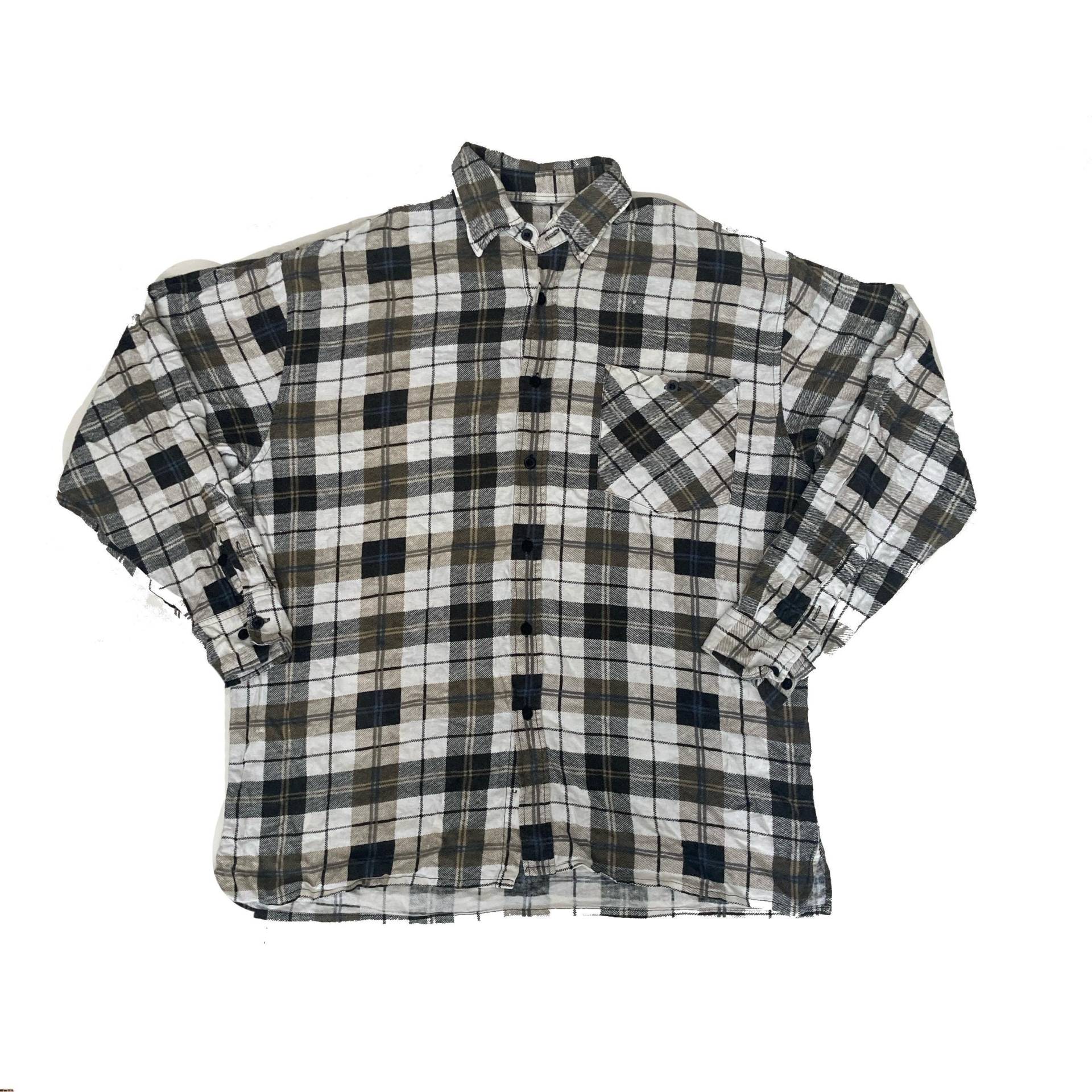 Vintage 90Er Jahre Grau Beige Kariertes Flanell Gebürstetes Baumwollhemd Größe Medium von StateSideVintageUK