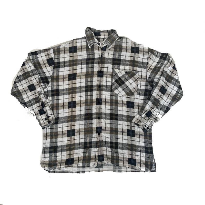 Vintage 90Er Jahre Grau Beige Kariertes Flanell Gebürstetes Baumwollhemd Größe Medium von StateSideVintageUK