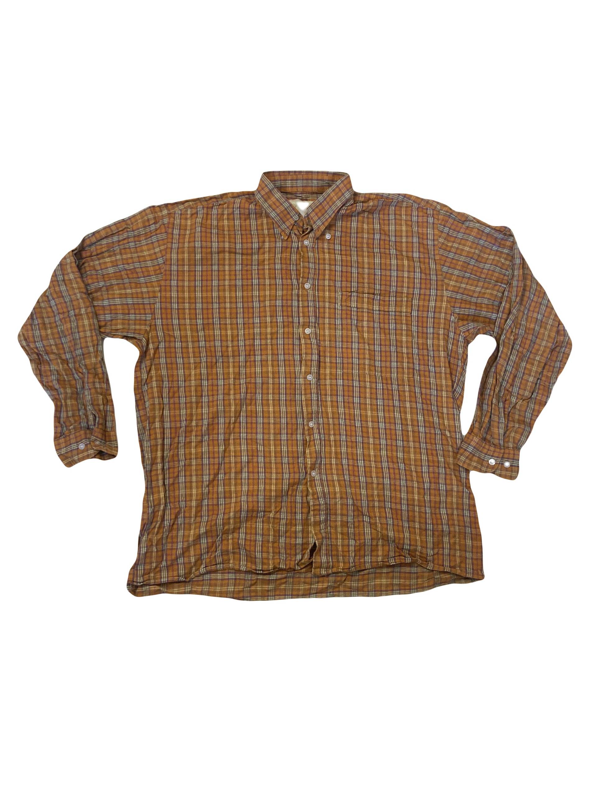 Vintage 90Er Jahre Orange Beige Karo Flanellhemd Größe Xl von StateSideVintageUK