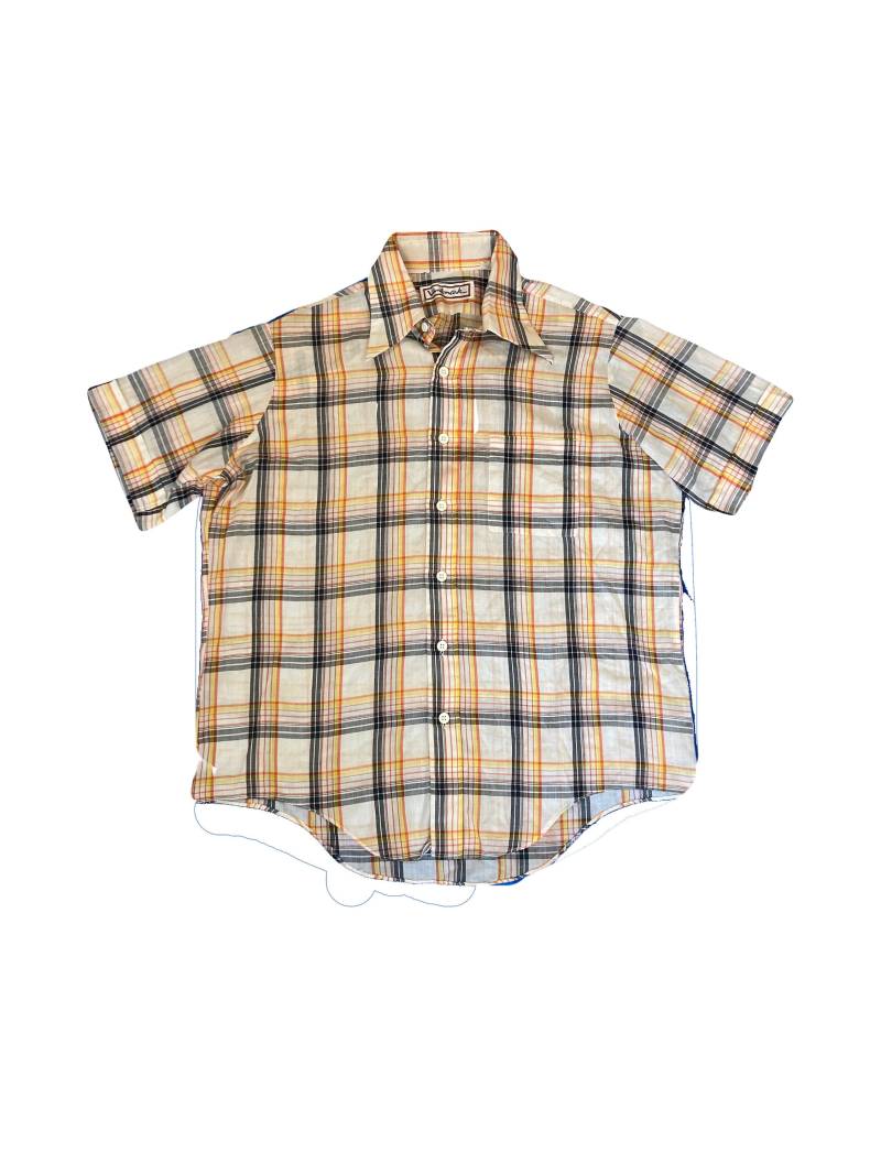 Vintage 90Er Jahre Orange Gelb Weiß Kariertes Karo Kurzarm Hemd Gr. L Von Wahrzeichen von StateSideVintageUK