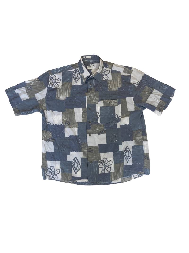 Vintage 90Er Jahre Verblasst Grau Geometrisch Abstrakt Pastell Beige Hässliches Shirt Größe Xl von StateSideVintageUK
