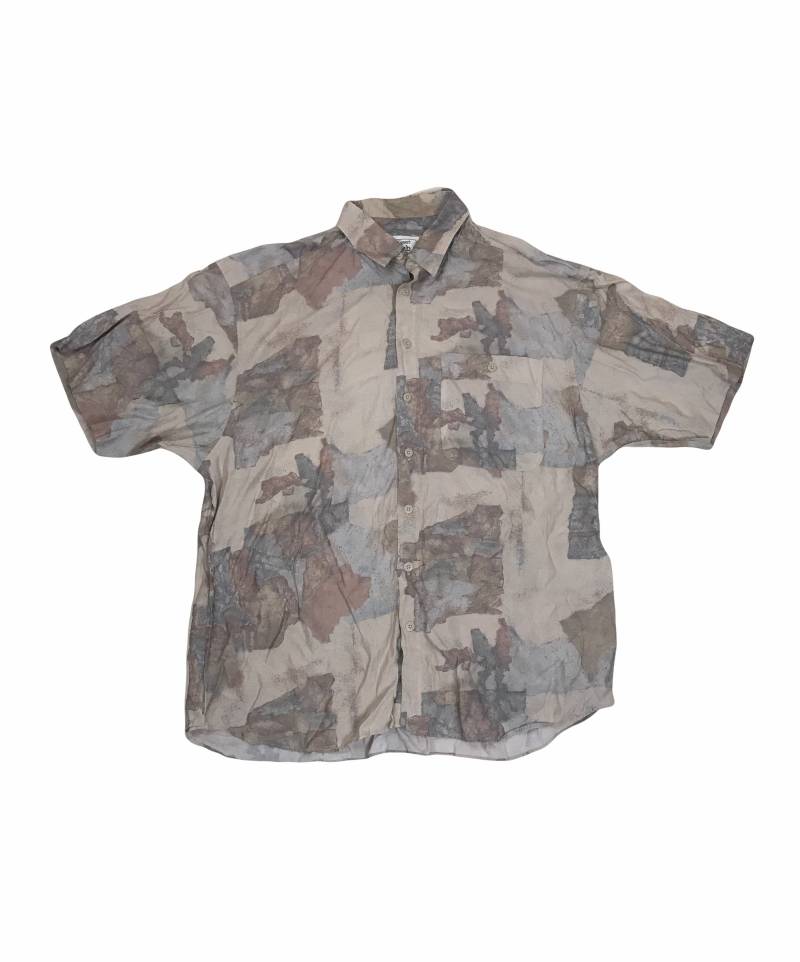 Vintage 90Er Kaffee Beige Pastell Print Abstraktes Muster Kurzarm Shirt Größe Xl von StateSideVintageUK