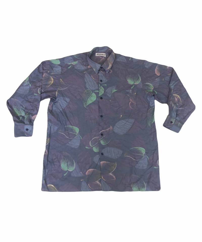 Vintage 90Er Lila Neon Grün Pink Blatt Abstrakt Welliges Muster Shirt Gr. Xl von StateSideVintageUK