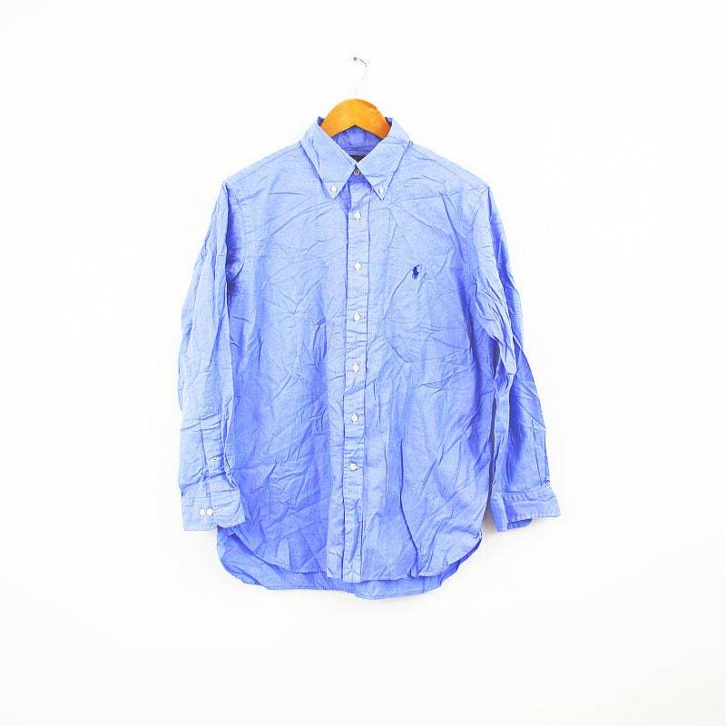 Vintage Blaue Ralph Lauren Polo Gestickt Zugeschnitten Shirt von StateSideVintageUK