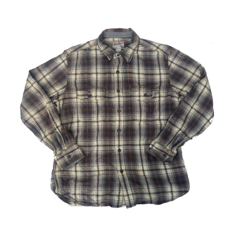 Vintage Y2K Beige Orange Braun Kariertes Baumwollhemd Größe L Von Gap Jeans von StateSideVintageUK