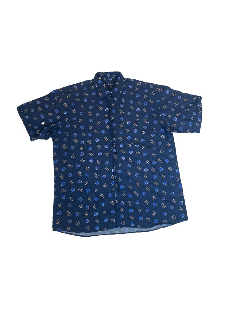 Vintage Y2K Dunkelblaues Baumwolle Oversized Hawaiihemd Mit Gedämpftem Muster Gr. Xl von StateSideVintageUK