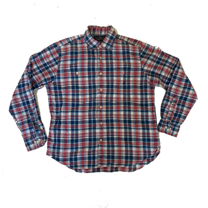 Vintage Y2K Nautica Rot Blau Weiß Kariertes Preppy Shirt Größe Groß von StateSideVintageUK