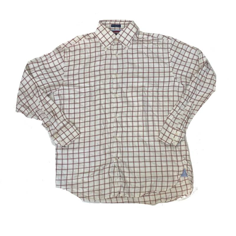 Vintage Y2K Weiß Braun Kariertes Baumwoll Flanellhemd Größe L Von Tommy Hilfiger von StateSideVintageUK
