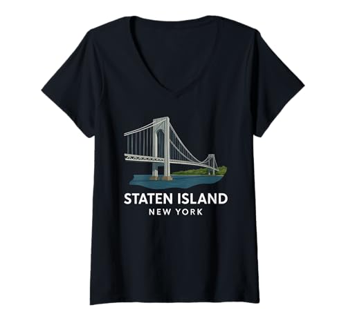 Damen Staten Island Bridge New York City Reise-Souvenir NYC T-Shirt mit V-Ausschnitt Damen Staten Island Bridge New York City Reise-Souvenir NYC T-Shirt mit V-Ausschnitt von Staten Island Apparel