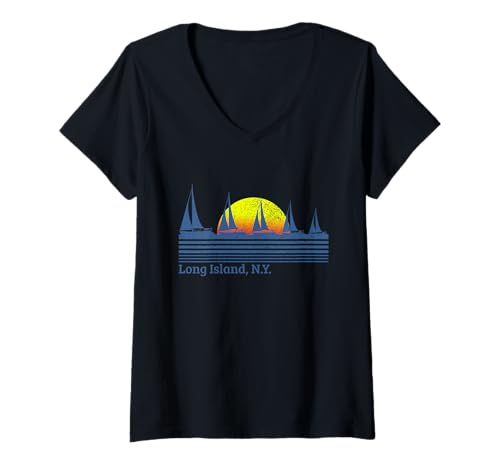 Damen Staten Island New York NY Pride Souvenirs Segelboot T-Shirt mit V-Ausschnitt von Staten Island New York - Apparel & Gifts