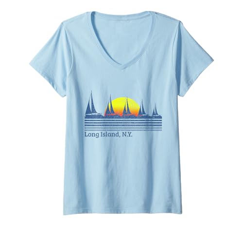 Damen Staten Island New York NY Pride Souvenirs Segelboot T-Shirt mit V-Ausschnitt von Staten Island New York - Apparel & Gifts