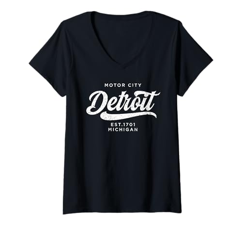Damen Motor City Detroit ect. 1701 T-Shirt mit V-Ausschnitt von States Of USA