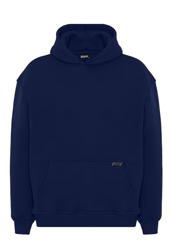 Blank Fitted Oversized Heavy Basic Men Hoodie, Kapuzenpullover mit Fronttasche, Dropped Shoulders Streetwear Hoodie, Baumwolle Premium Herren Pullover (XL, Blue) von Stats