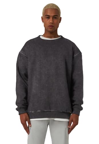 Blank Fitted Oversized Heavy Men Sweatshirt, Rundhals-Ausschnitt mit Dropped Shoulders Streetwear Sweatshirt, Baumwolle Premium Herren Pullover (L, Stone) von Stats